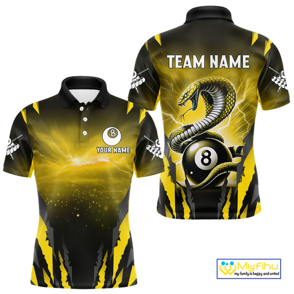 Personalized Thunder Lightning Cobra Snake Men Billiard Shirts, 8 Ball Billiard Team Jersey|Yellow TDM4021