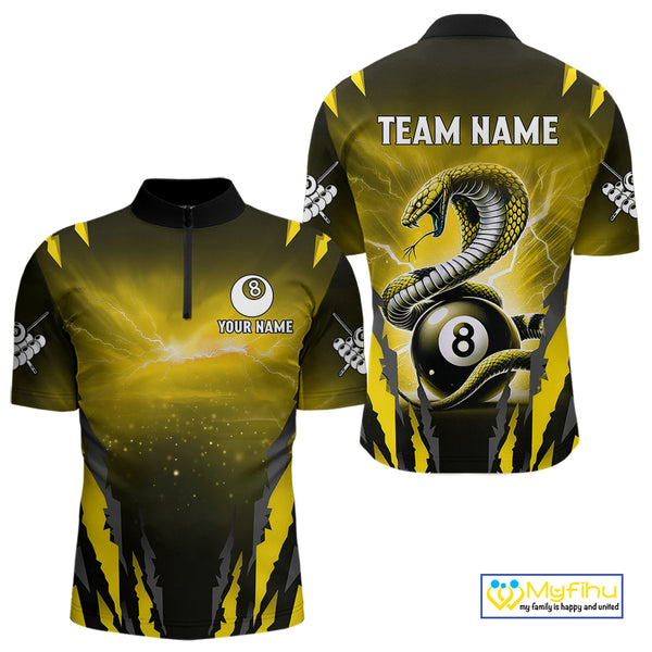 Personalized Thunder Lightning Cobra Snake Men Billiard Shirts, 8 Ball Billiard Team Jersey|Yellow TDM4021