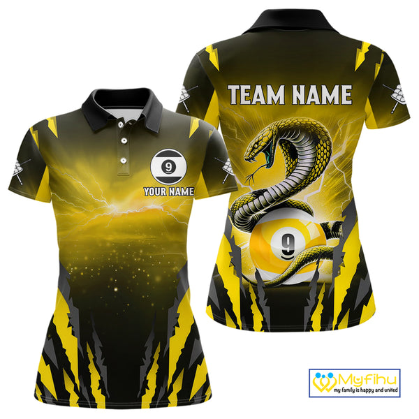 Personalized 9 Ball Thunder Lightning Cobra Snake Women Billiard Shirts, 9 Ball Pool Team Jerseys TDM4022