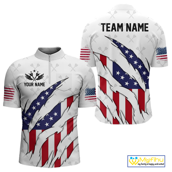 US Flag Patriotic Dart Shirt With Pocket Option For Men Custom Darts Jersey TDM4024