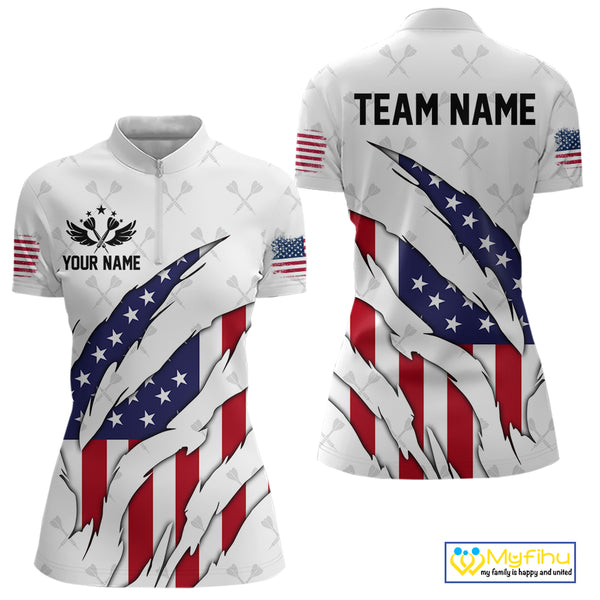 US Flag Patriotic Dart Shirt With Pocket Option For Women Custom Darts Jersey TDM4024
