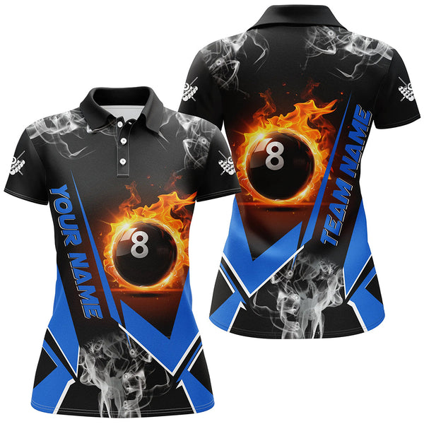 Blue Billiard Jersey Flame 8 Ball Pool Custom Billiard Shirts For Women Team League Billiard Uniform TDM1846