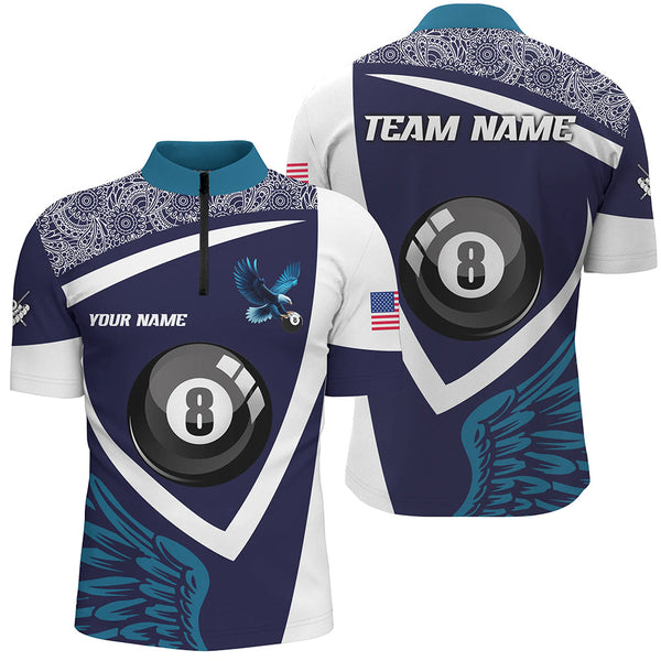 Personalized Blue 8 Ball Pool And Wings Custom Men Billiard Shirts, Billiard Pool Team Shirts TDM1849
