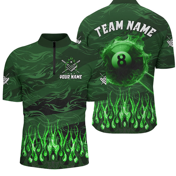 Personalized Green Flaming 8 Ball Pool Fire Billiard Shirts For Men Team League Billiard Jersey TDM3254
