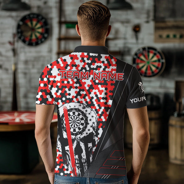 Personalized Red Camo Skull Dart Shirts For Men Custom Funny Skull Dart Jerseys Polo & 1/4 Zip TDM3770