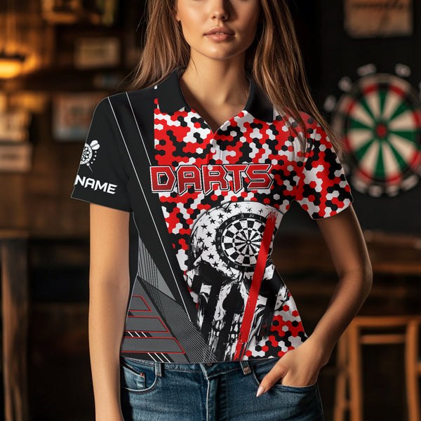 Personalized Red Camo Skull Dart Shirts For Women Custom Funny Skull Dart Jerseys Polo & 1/4 Zip TDM3770