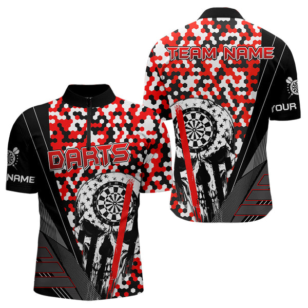 Personalized Red Camo Skull Dart Shirts For Men Custom Funny Skull Dart Jerseys Polo & 1/4 Zip TDM3770