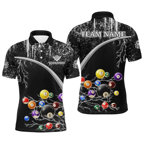 Personalized Black White Grunge Lightning Billiard Shirts For Men, 3D Pool Ball Billiard Jerseys TDM3278