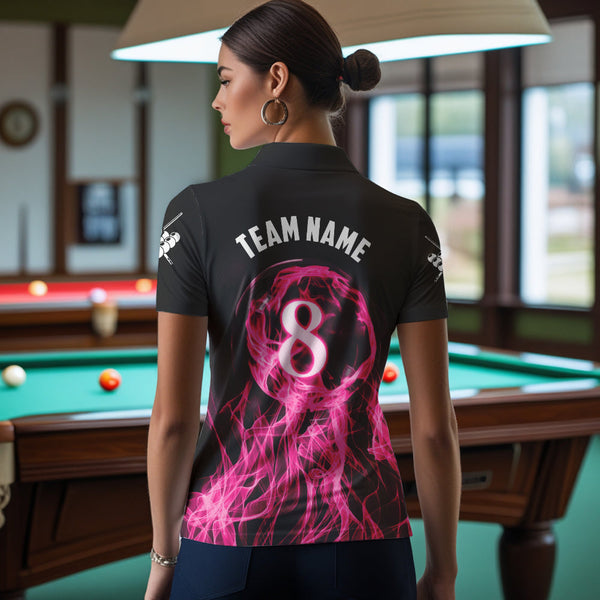 3D Pink Flaming 8 Ball Pool Women Billiard Polo & 1/4 Zip Shirt Custom Pool Player Billiard Jersey TDM3616