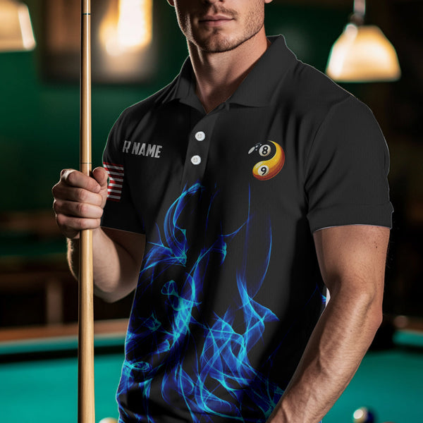 Blue Flaming Ying And Yang 8 Ball & 9 Ball Billiard Shirts For Men Custom Pool Billiard Jerseys TDM3617