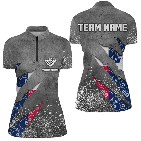 Custom Ball 8 Texas Flag Grey Grunge Women Billiard Polo & 1/4 Zip Shirt Best Billiard Team Jersey TDM1651