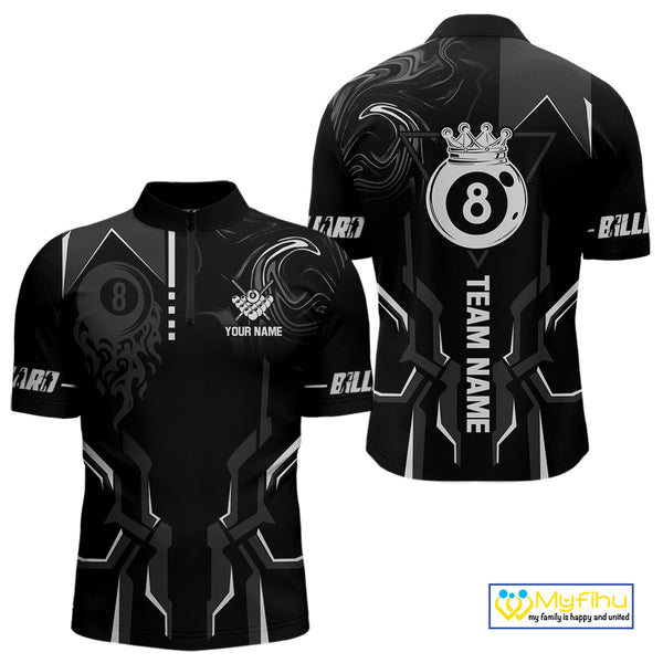 Customized 8 Ball Pool Crown Men Billiard Shirt, White And Black Billiard Team Shirt, Pool Jersey TDM4053