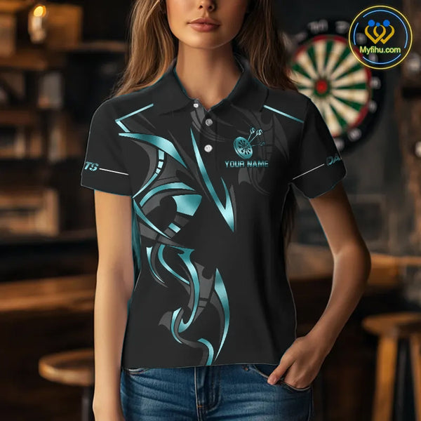 Black And Turquoise Dartboard Crown Dart Shirts For Women Custom Dart Jersey Team Polo & Quarter Zip TDM4061