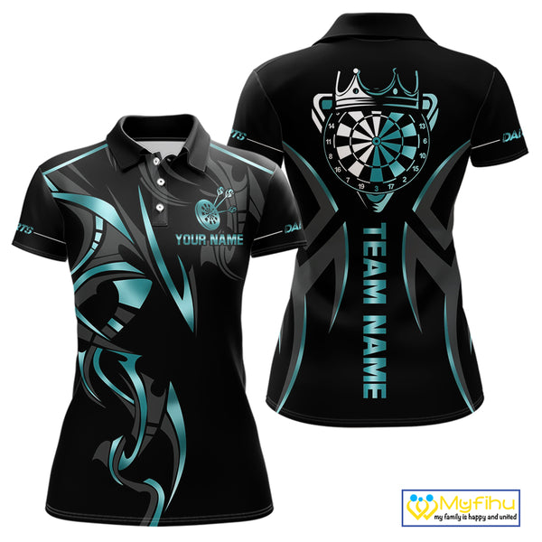Black And Turquoise Dartboard Crown Dart Shirts For Women Custom Dart Jersey Team Polo & Quarter Zip TDM4061