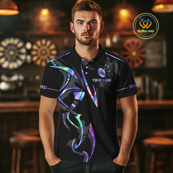 Black And Holographic Dartboard Crown Dart Shirts For Men – Custom Team Polo & Quarter Zip Jersey TDM4062