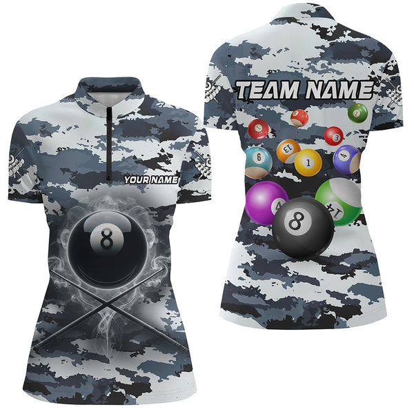 Personalized 8 Ball Pool Smoke Billiard Shirts For Women Custom Camo Billiard Balls Team Jerseys TDM2084