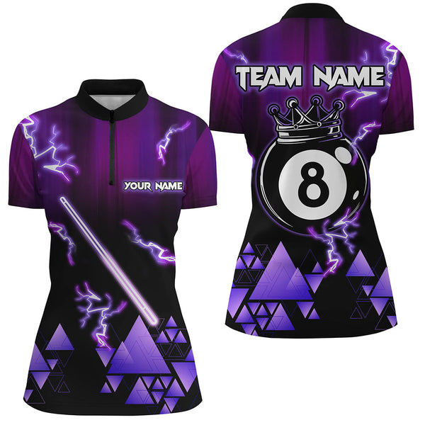 Purple Neon Light 8 Ball Pool Crown Billiard Shirt For Women Custom Team League Billiard Jerseys TDM3290