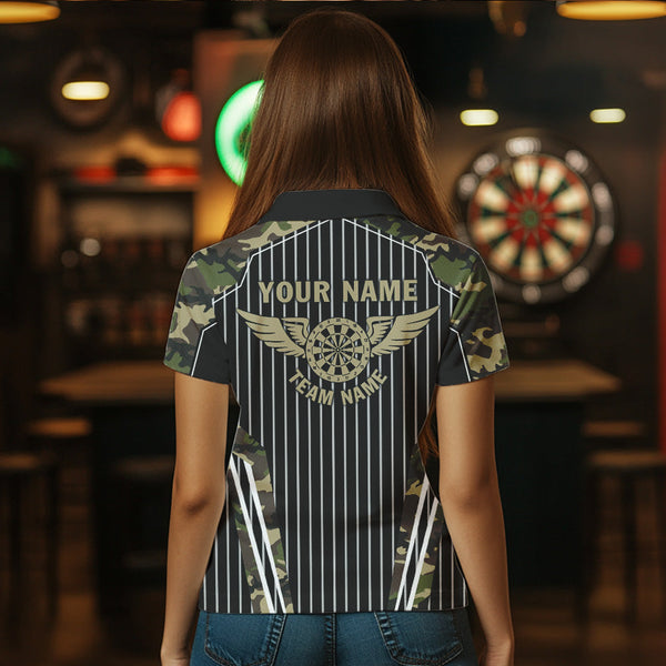 Green Camo Dartboard Pulse Heartbeat Custom Women Dart Shirts, Funny Wings Cool Dart Team Jerseys TDM3619