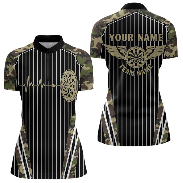 Green Camo Dartboard Pulse Heartbeat Custom Women Dart Shirts, Funny Wings Cool Dart Team Jerseys TDM3619