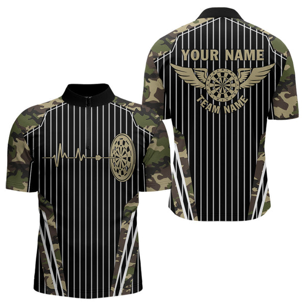 Green Camo Dartboard Pulse Heartbeat Custom Men Dart Shirts, Funny Wings Cool Dart Team Jerseys TDM3619