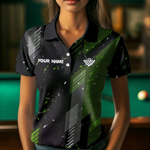 Grunge Black & Green 8 Ball Pool Lights Women's Billiard Shirts Custom Billiard Jersey Polo & 1/4 Zip TDM3781