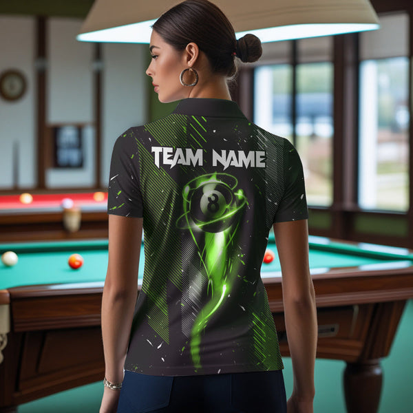 Grunge Black & Green 8 Ball Pool Lights Women's Billiard Shirts Custom Billiard Jersey Polo & 1/4 Zip TDM3781