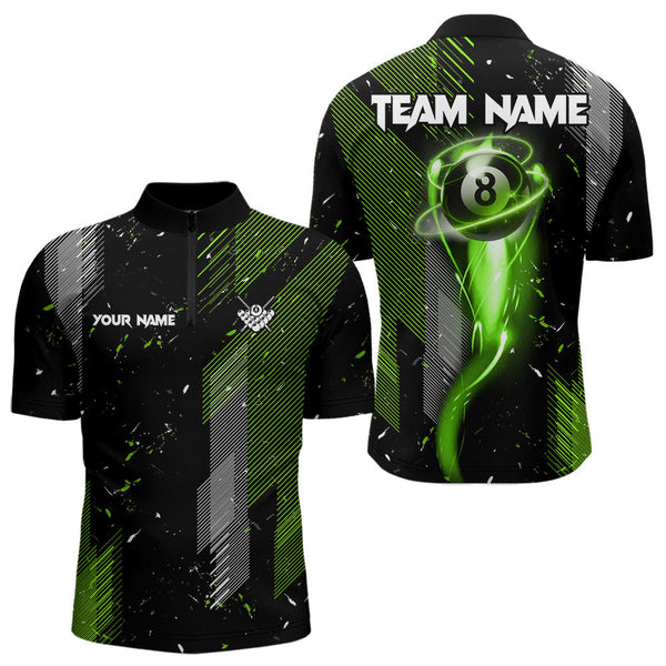 Grunge Black & Green 8 Ball Pool Lights Men's Billiard Shirts Custom Billiard Jersey Polo & 1/4 Zip TDM3781