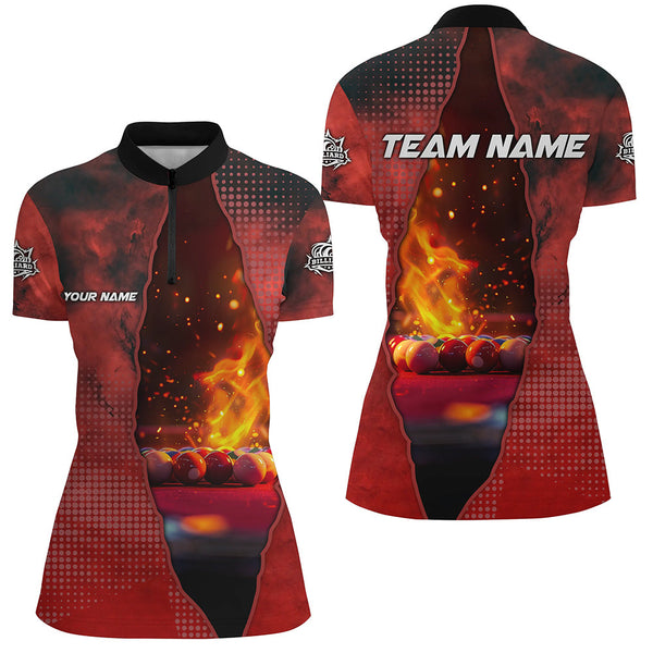 Custom Red Billiard Balls Fire 3D Printed Women Polo & Quarter-Zip Shirts, Billiards Apparel Clothing TDM1677