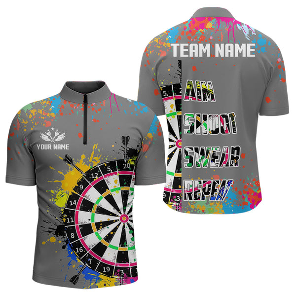 Funny Dartboards Colorful Paint Aim Shoot Swear Repeat Custom Men Darts Shirt, Dart Jerseys |Grey TDM3639