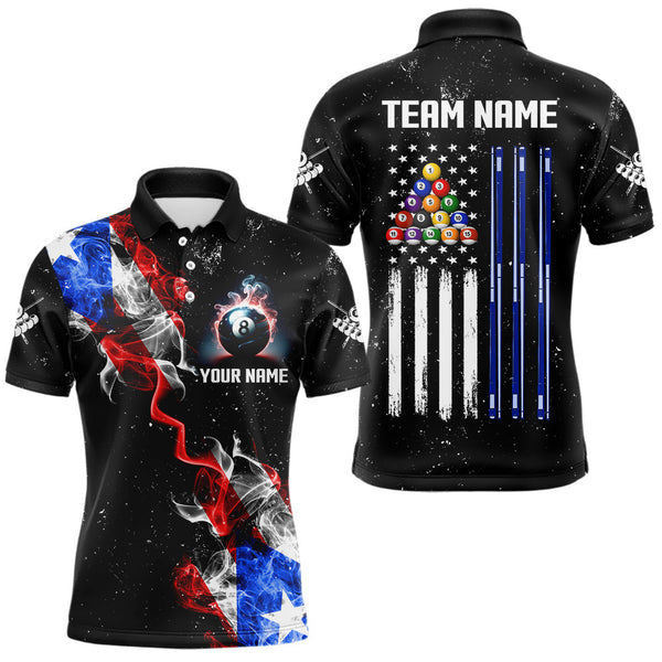 Personalize Grunge US Flag Smoke Men Billiard Polo & Quarter Zip Custom Patriotic Billiard Jerseys TDM3490