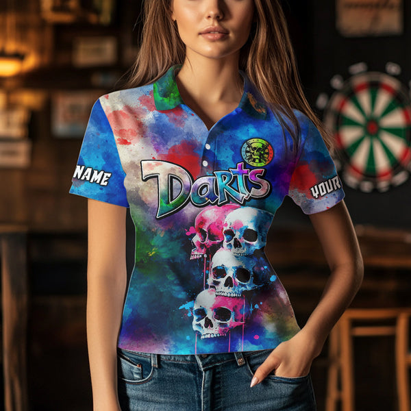 Funny Colorful Neon Graffiti Skull Dart Shirts For Women Custom Dart Jerseys, Best Darts Clothing TDM3794