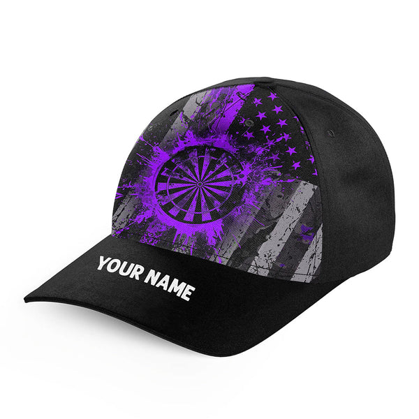 Custom Purple Grunge US Flag Patriotic Darts Hat, Personalized Baseball Darts Cap Gifts TDM2612