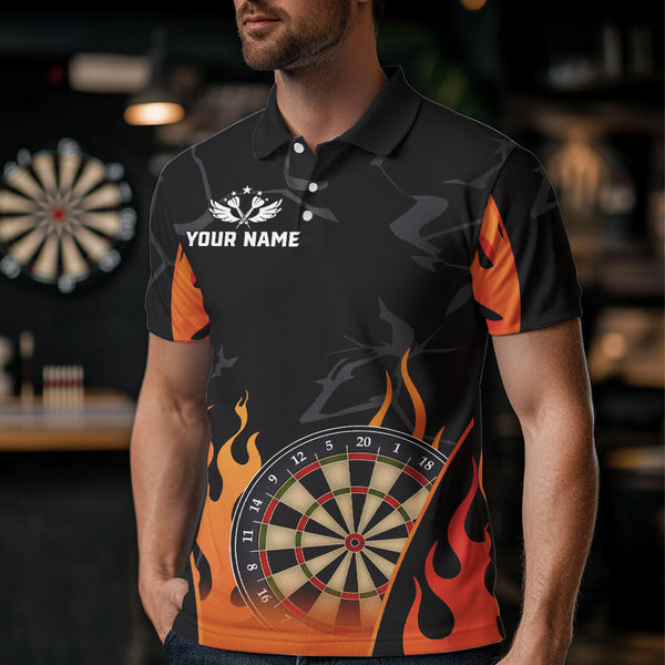 Black And Orange Flame Dart Shirt For Men Custom Dart Jersey Pocket Option TDM3806