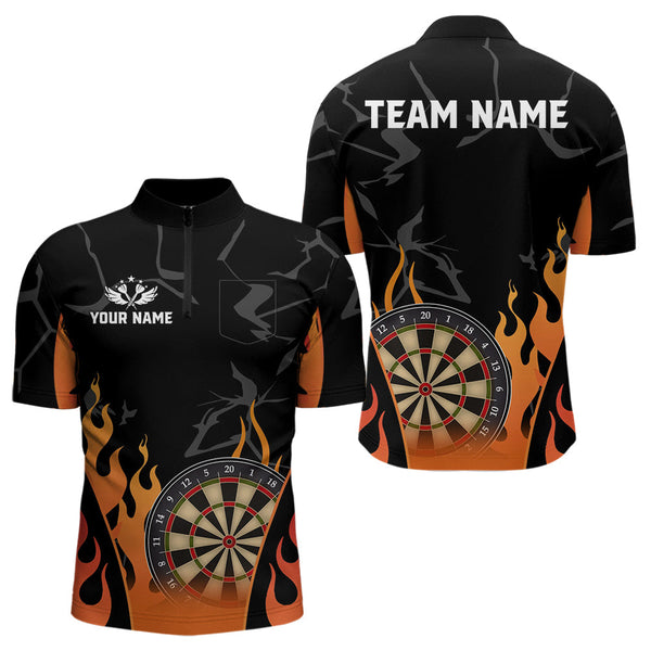Black And Orange Flame Dart Shirt For Men Custom Dart Jersey Pocket Option TDM3806