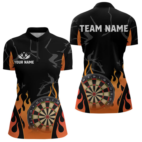 Black And Orange Flame Dart Shirt For Women Custom Dart Jersey Pocket Option TDM3806