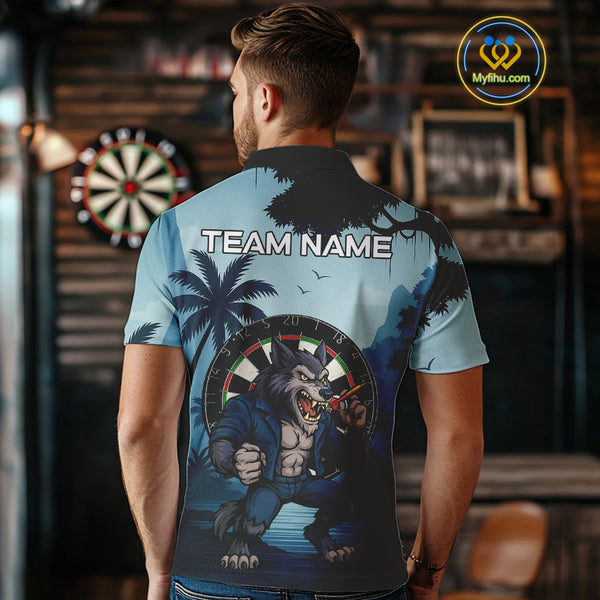Funny Wolf Jungle Dart Shirts For Men Custom Dart Team Jerseys Polo & 1/4 Zip, Best Darts Gifts TDM4085