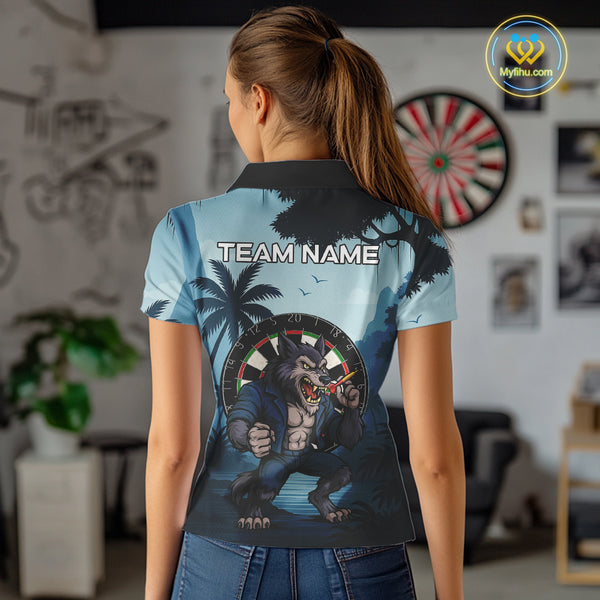 Funny Wolf Jungle Dart Shirts For Women Custom Dart Team Jerseys Polo & 1/4 Zip, Best Darts Gifts TDM4085