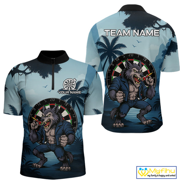 Funny Wolf Jungle Dart Shirts For Men Custom Dart Team Jerseys Polo & 1/4 Zip, Best Darts Gifts TDM4085