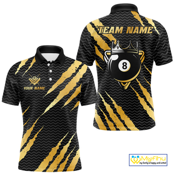 Black And Gold Scratch Billiard Shirts For Men Custom 8 Ball Crown Pool Team Jersey Polo & 1/4 Zip TDM4095