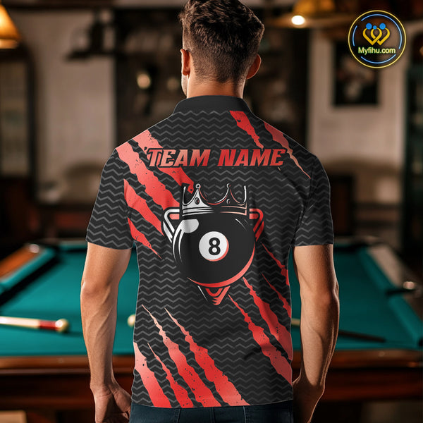Black And Red Scratch Billiard Shirts For Men Custom 8 Ball Crown Pool Team Jersey Polo & 1/4 Zip TDM4096