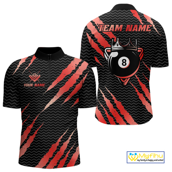 Black And Red Scratch Billiard Shirts For Men Custom 8 Ball Crown Pool Team Jersey Polo & 1/4 Zip TDM4096