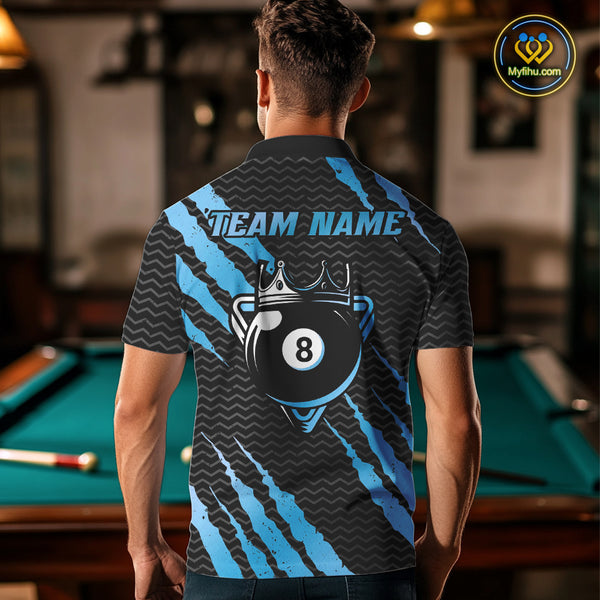 Black And Blue Scratch Billiard Shirts For Men Custom 8 Ball Crown Pool Team Jersey Polo & 1/4 Zip TDM4097