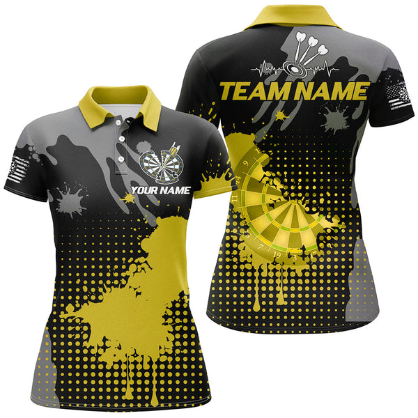 Personalized Grunge Paint Darts Polo & 1/4 Zip Shirts For Women Best Darts Shirts Team Jersey |Yellow TDM2388