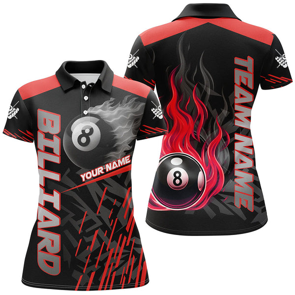 Red 8 Ball Pool Flame 3D Billiard Shirts For Women, Billiard League Jersey Custom Pool Team Shirts TDM2874