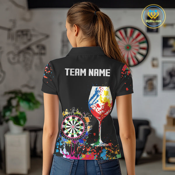Personalized Colorful Splash Dart Shirts For Women, Funny Wine Glass Custom Darts Jersey Outfit TDM4099