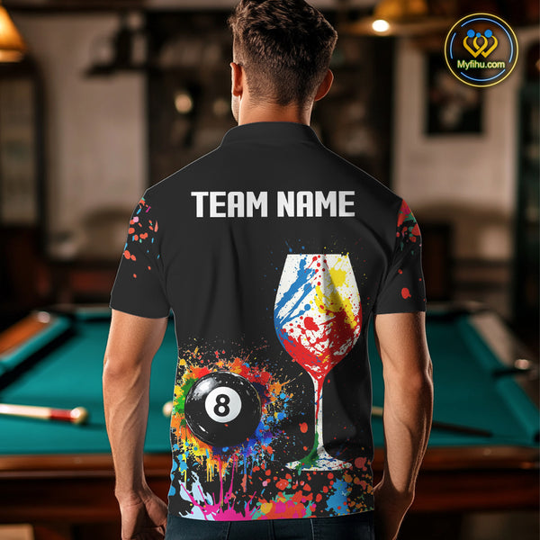 Personalized Colorful Splash 8 Ball Billiard Shirts For Men, Funny Wine Glass Custom Pool Jerseys TDM4100