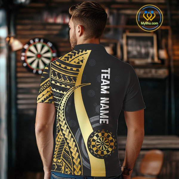 Personalized Black And Golden Tribal Dart Shirts For Men Custom Dart Jersey Team Polo & 1/4 Zip TDM4105