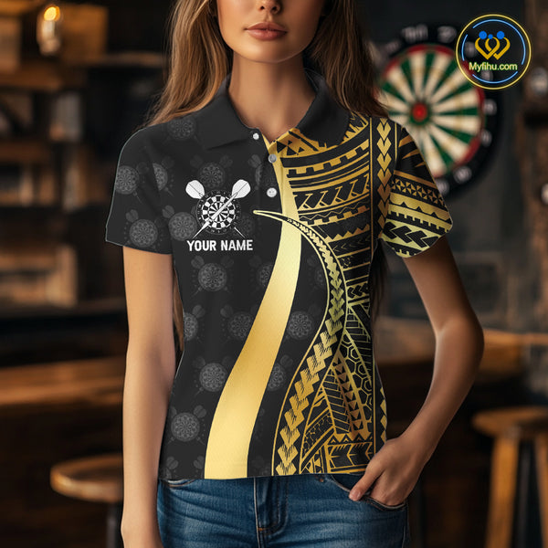Personalized Black And Golden Tribal Dart Shirts For Women Custom Dart Jersey Team Polo & 1/4 Zip TDM4105