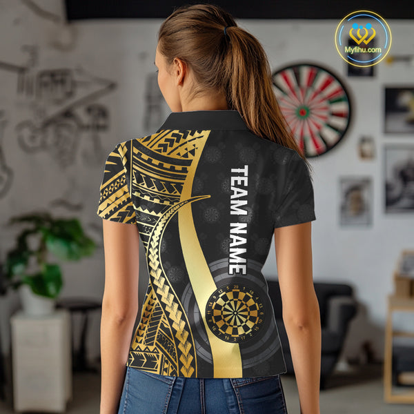 Personalized Black And Golden Tribal Dart Shirts For Women Custom Dart Jersey Team Polo & 1/4 Zip TDM4105