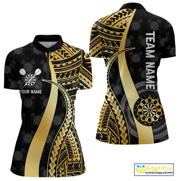Personalized Black And Golden Tribal Dart Shirts For Women Custom Dart Jersey Team Polo & 1/4 Zip TDM4105